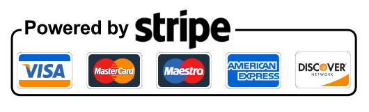 Akzeptierte Zahlungsmethoden: Stripe, Visa, Mastercard, Maestro, American Express, Discover